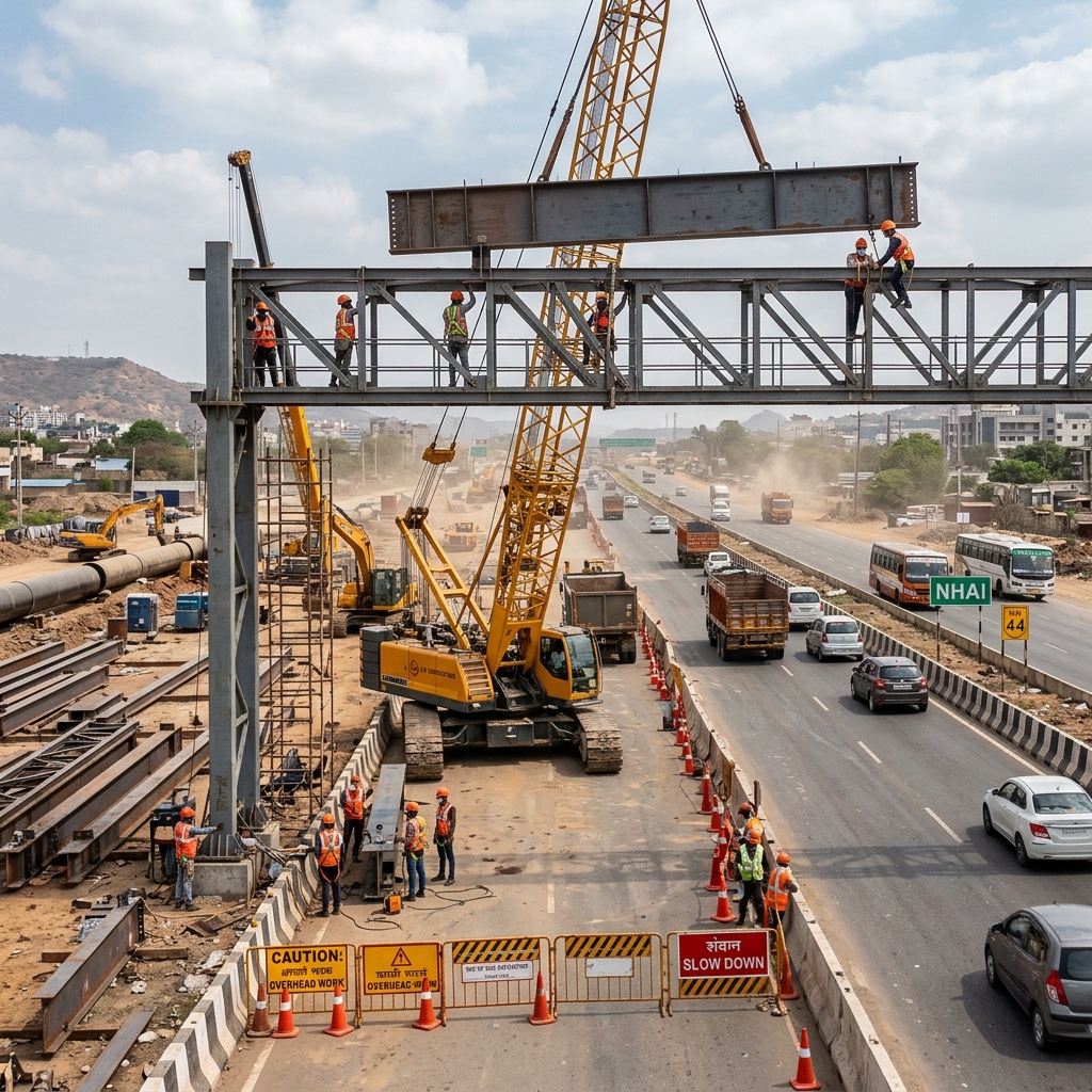 Highway gantry structure fabrication